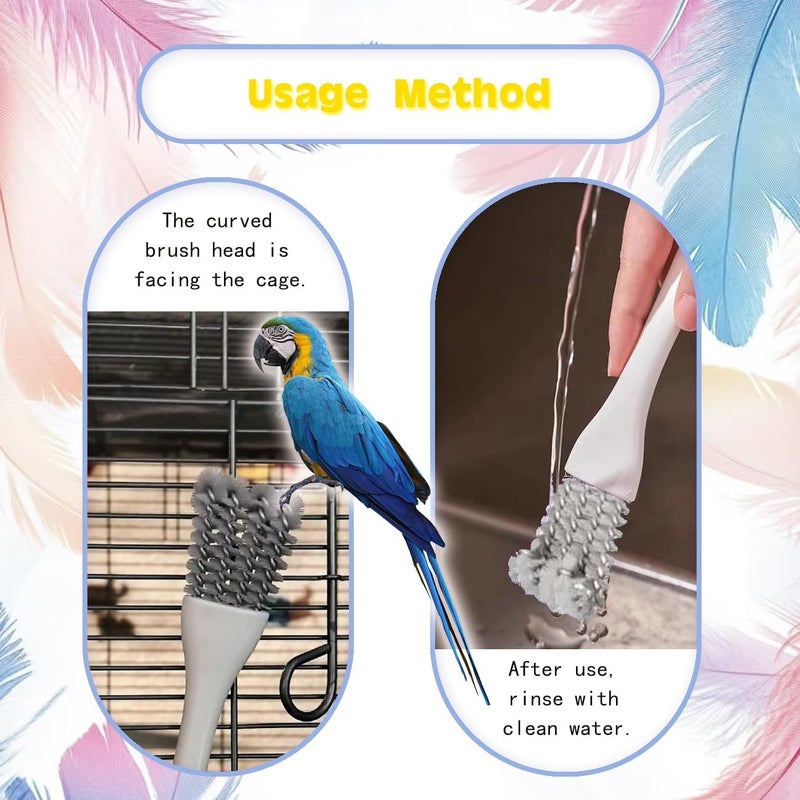 Tovyzalg 2-in-1 Bird Cage Cleaning Brush & Poop Remover with Long Handle – Scraper, Curved Brush for Parrot Cages, Kennels, and Perches – Rust-Resistant Pet Habitat Cleaning Tool (2 Pcs) (Grey+White) - Image 5